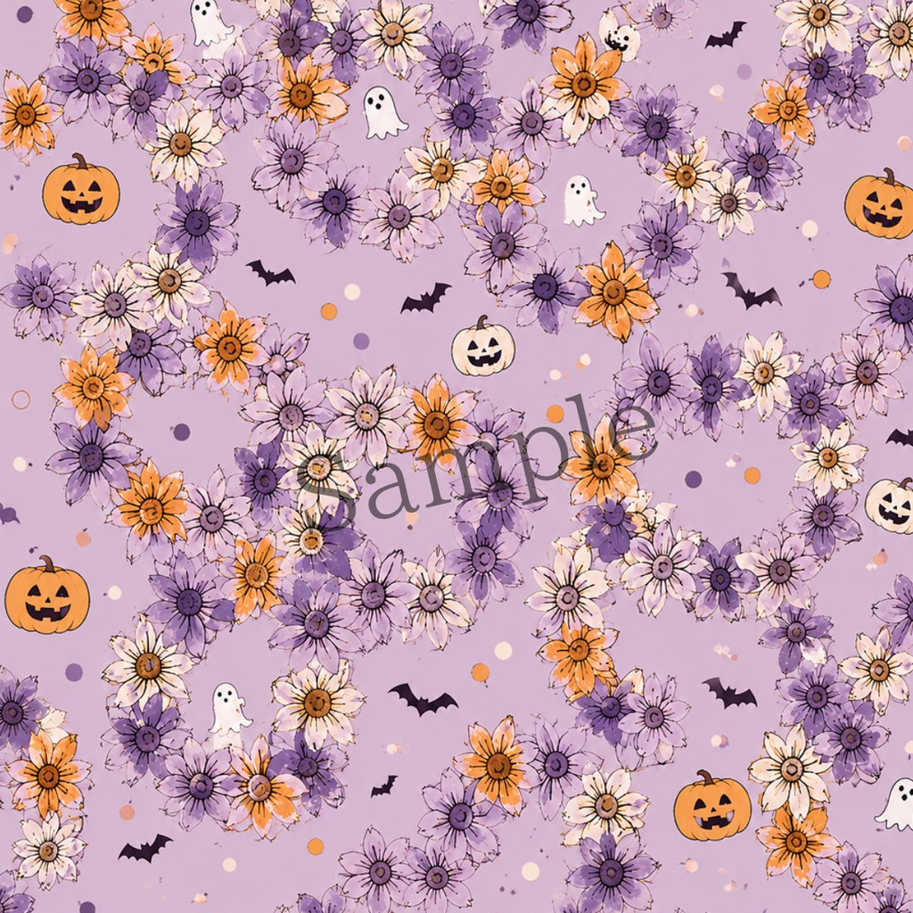 Halloween花柄デジタルペーパー|A4・5枚セット|手描きイラスト