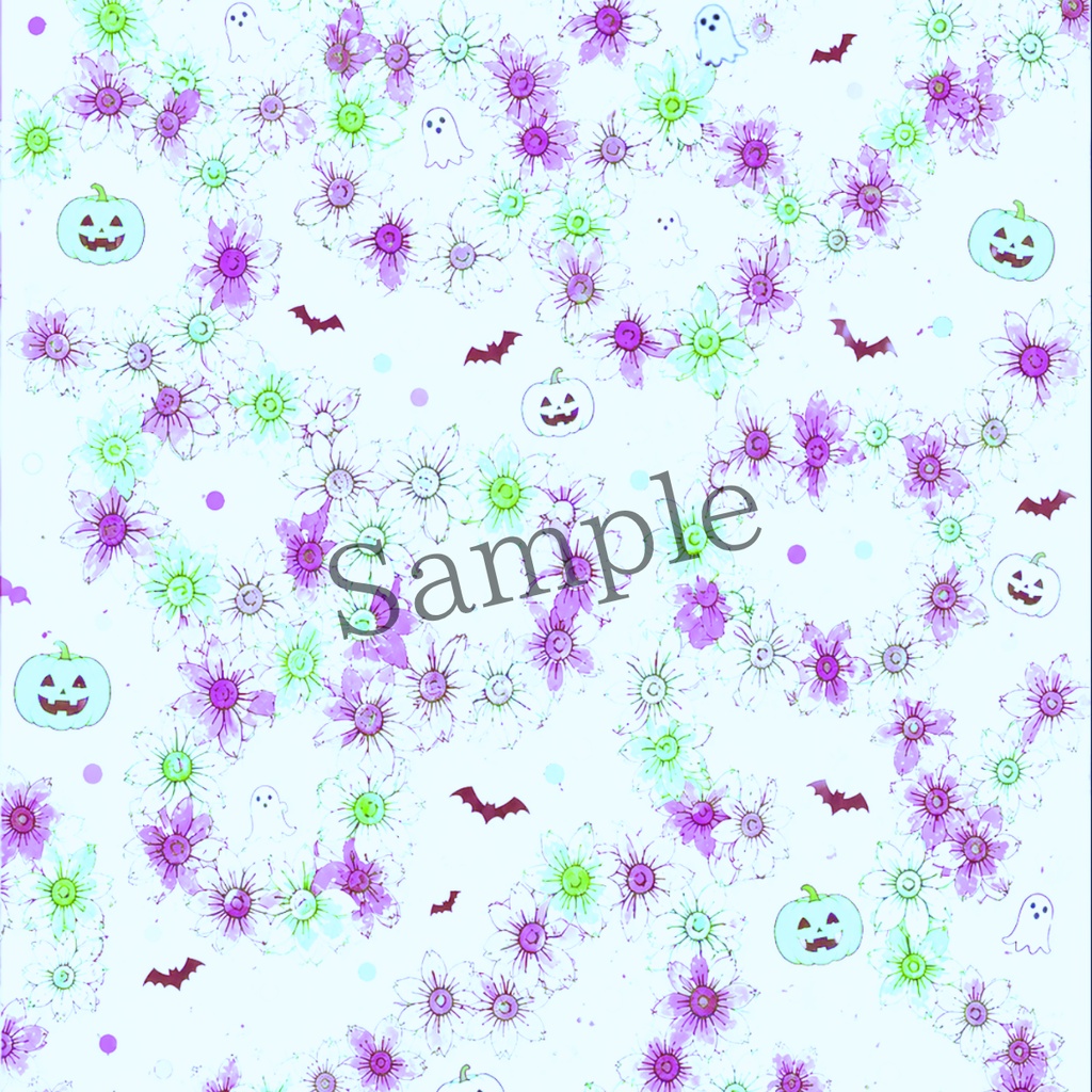 Halloween花柄デジタルペーパー|A4・5枚セット|手描きイラスト