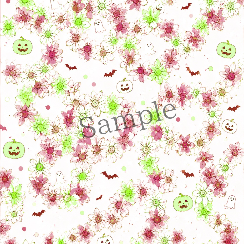 Halloween花柄デジタルペーパー|A4・5枚セット|手描きイラスト