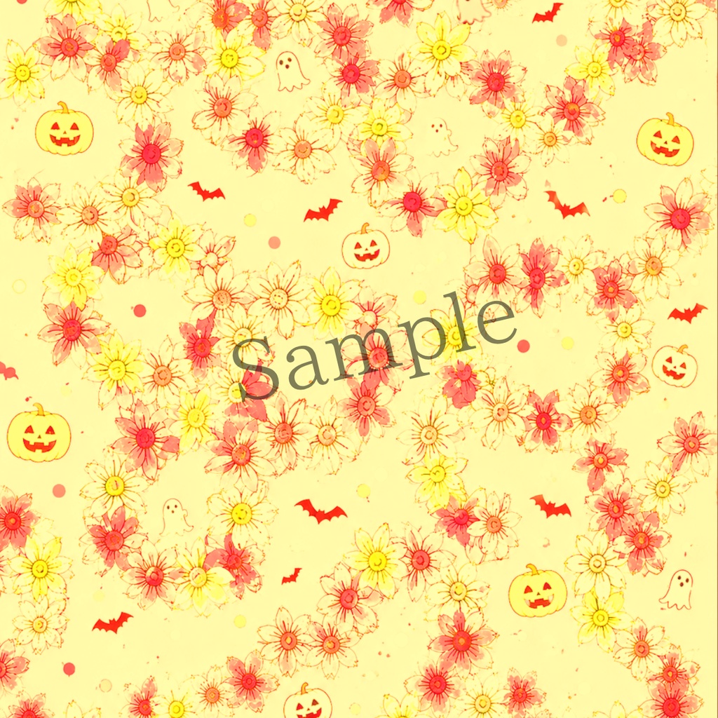 Halloween花柄デジタルペーパー|A4・5枚セット|手描きイラスト