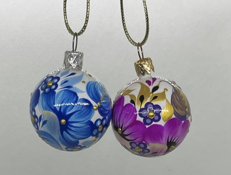 【Petrykivkagift】ペトリキフカ塗りのクリスマスオーナメント:パープル