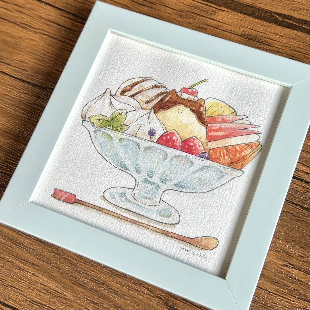 水彩原画｢大きなプリンアラモード｣