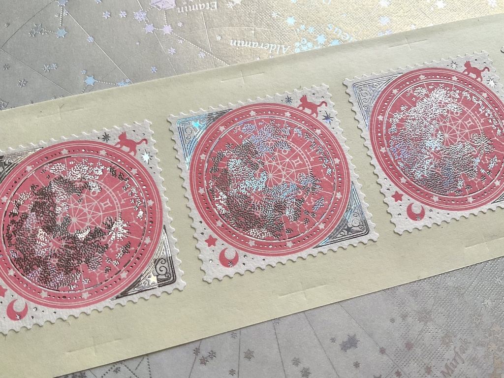 切手型箔押しシール5枚セット【月と星の物語】正方形