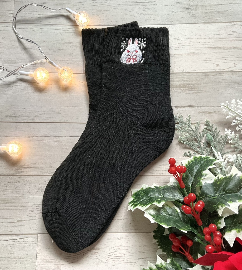 白うさぎ刺繍靴下 3色
