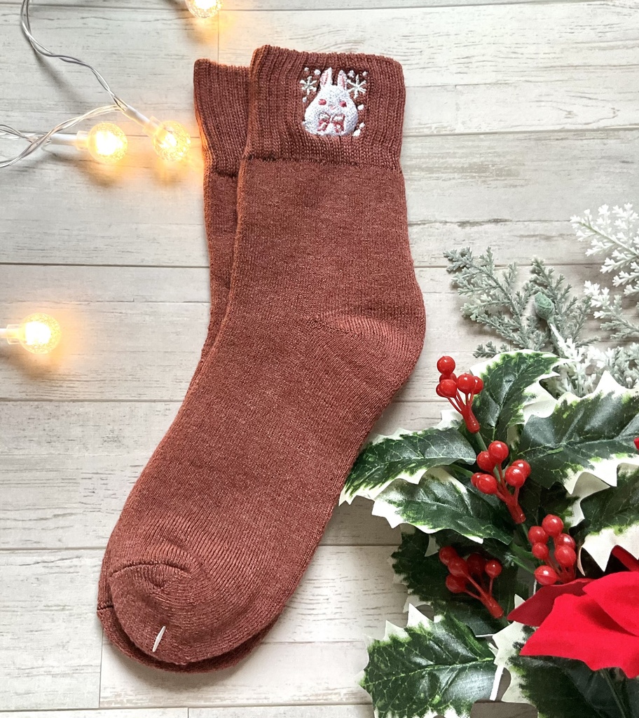 白うさぎ刺繍靴下 3色