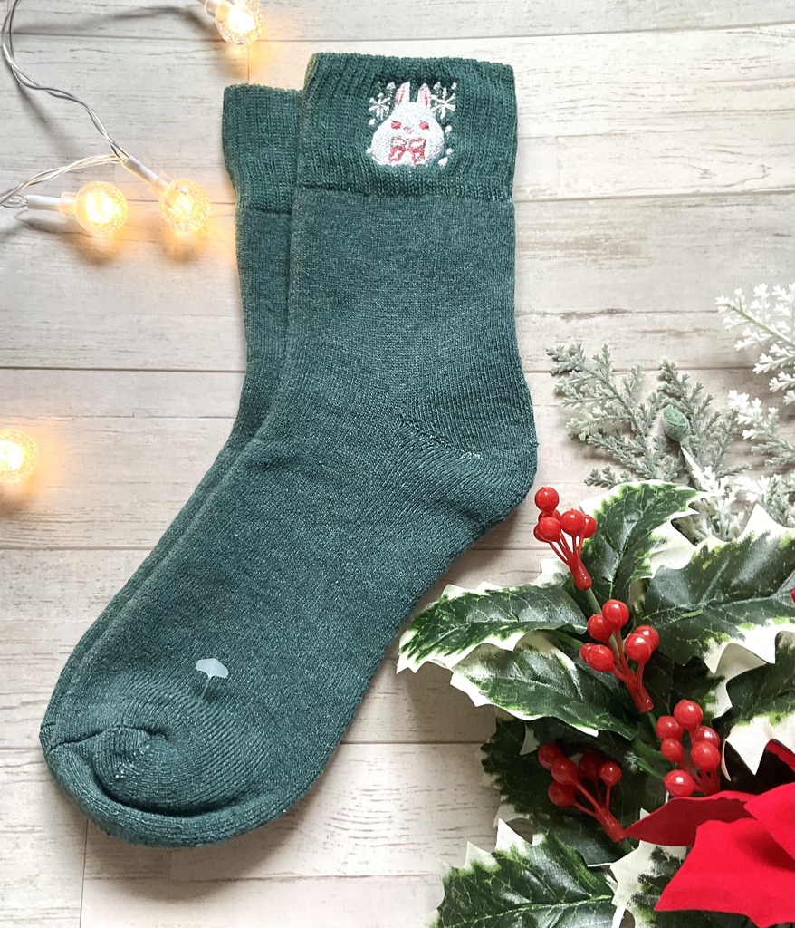 白うさぎ刺繍靴下 3色
