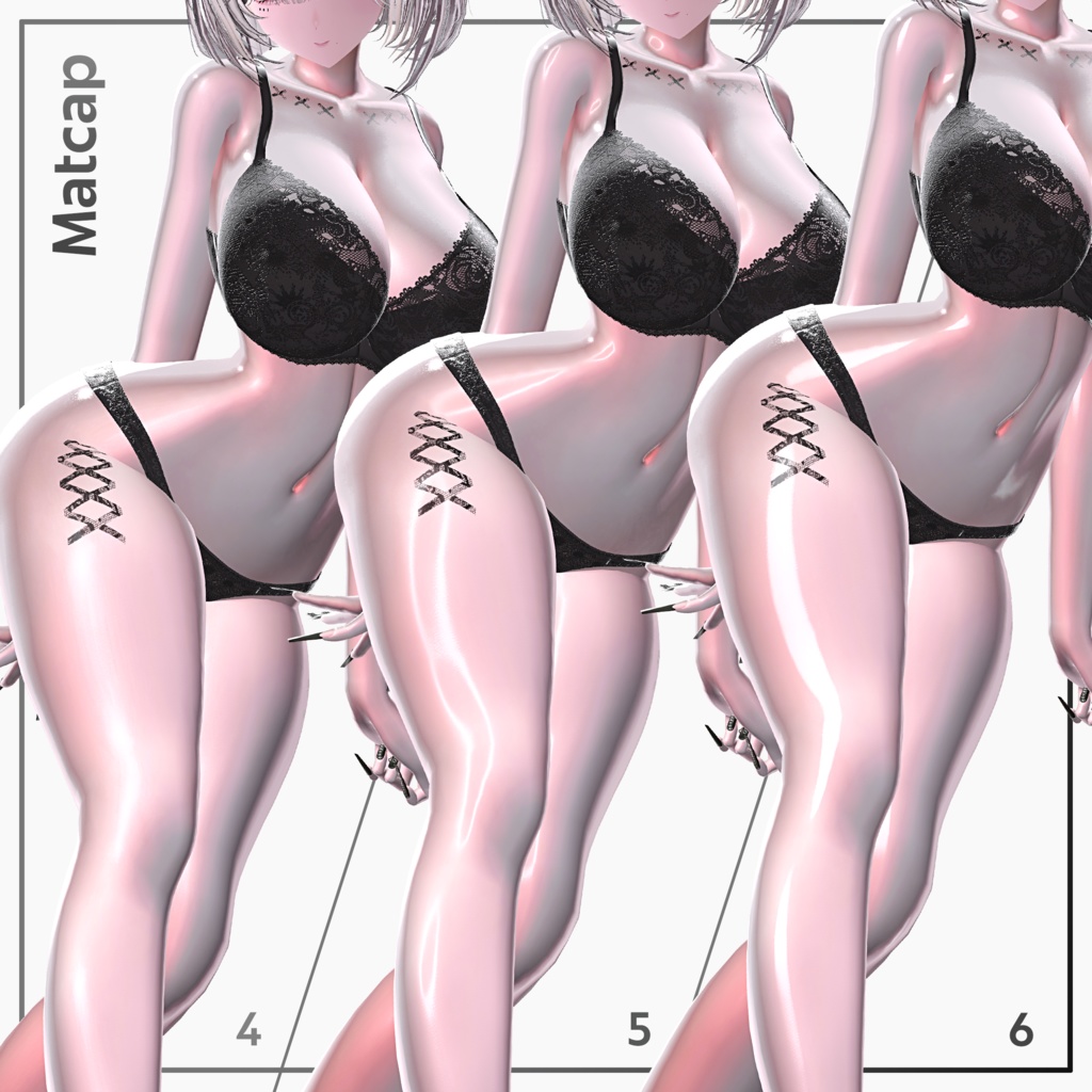 【lilToon】汎用 ! 魅惑の黒レース肌マテリアル ❤︎ Black Lace Skin ❤︎ ~レースタトゥー付き