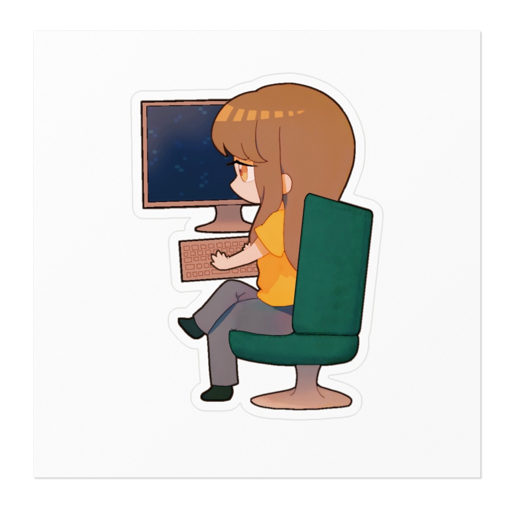 パソコン作業中【シール・ステッカー】