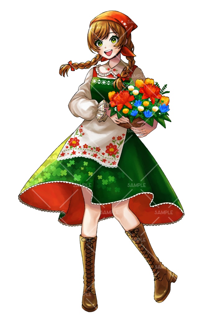 【イラスト素材】花売りのそばかす少女