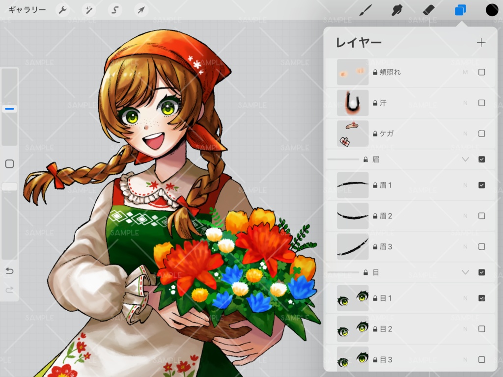 【イラスト素材】花売りのそばかす少女