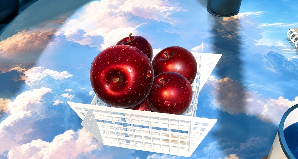 3Dモデル バスケット入りリンゴ | 3D Basket of Apples – Retro Chinese Plastic Weave | 篮子装苹果3D模型