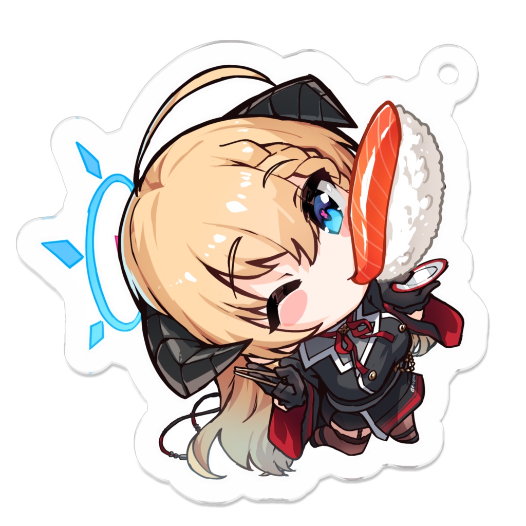 【ブルアカ二次創作グッズ】つりつり美食研 アクリルケーホルダー 50x50mm(4種類:ハルナ、アカリ、ジュンコ、イズミ)