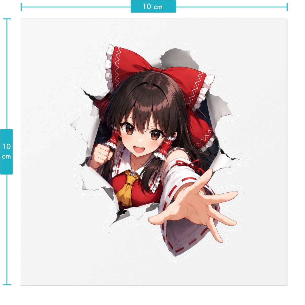 飛び出す霊夢ステッカー|破れた壁から飛び出す風・東方Project二次創作