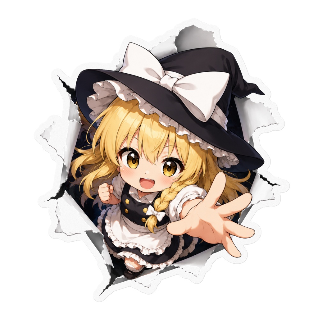 飛び出す魔理沙ステッカー｜破れた壁から飛び出す風・東方Project二次創作
