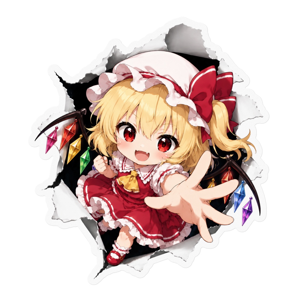 飛び出すフランドール・スカーレットステッカー｜破れた壁から飛び出す風・東方Project二次創作