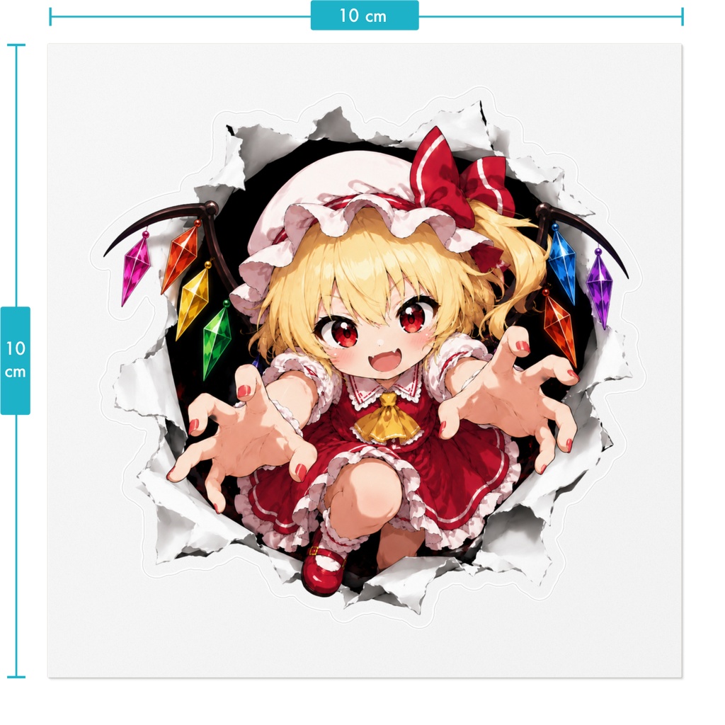 飛び出すフランドール・スカーレットステッカー|破れた壁から飛び出す風・東方Project二次創作