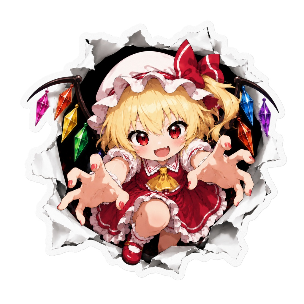 飛び出すフランドール・スカーレットステッカー|破れた壁から飛び出す風・東方Project二次創作