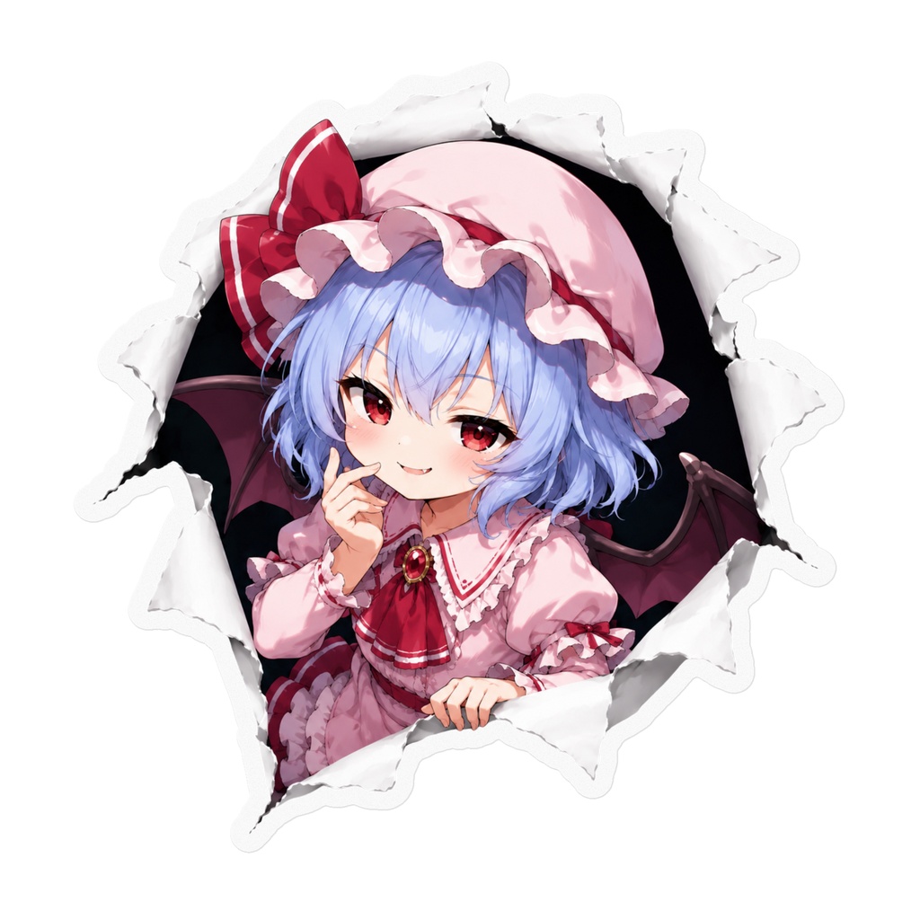 飛び出すレミリア・スカーレットステッカー|破れた壁から飛び出す風・東方Project二次創作