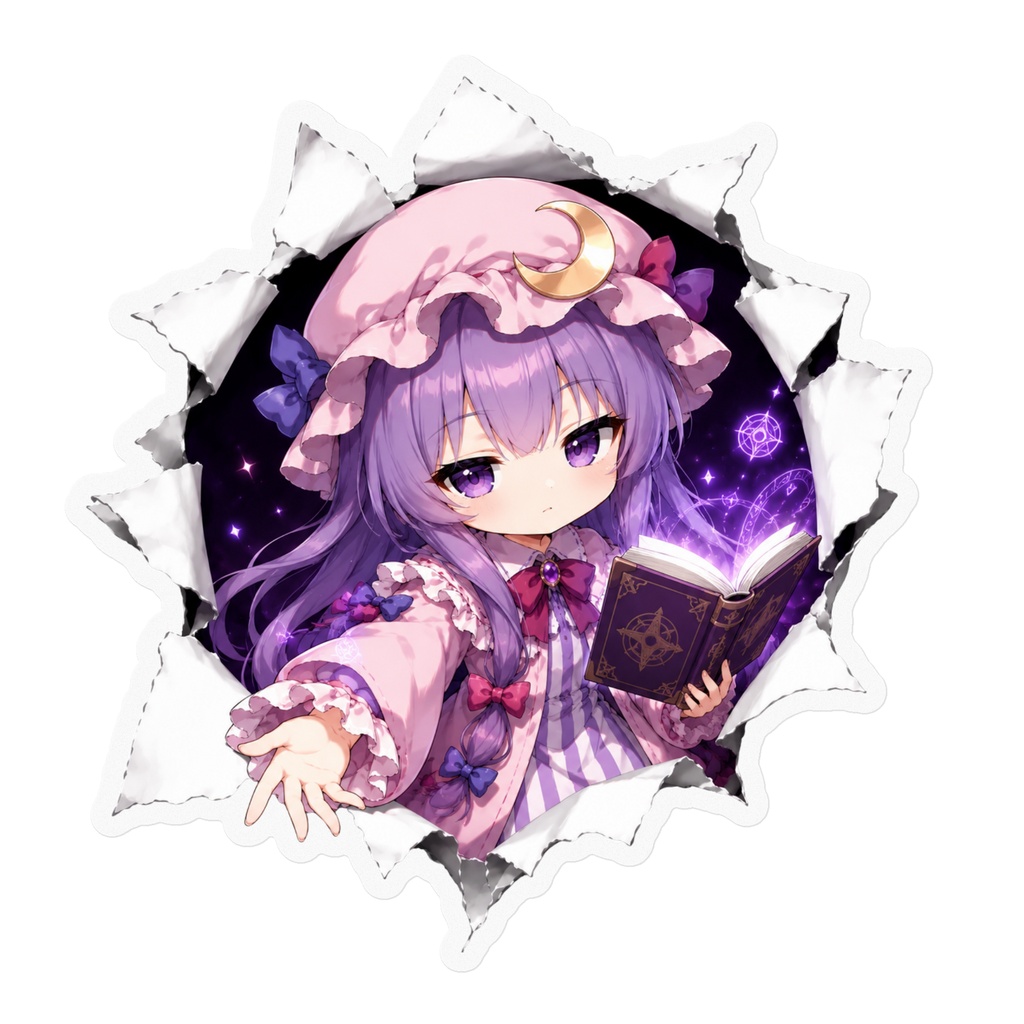 飛び出すパチュリー・ノーレッジステッカー|破れた壁から飛び出す風・東方Project二次創作
