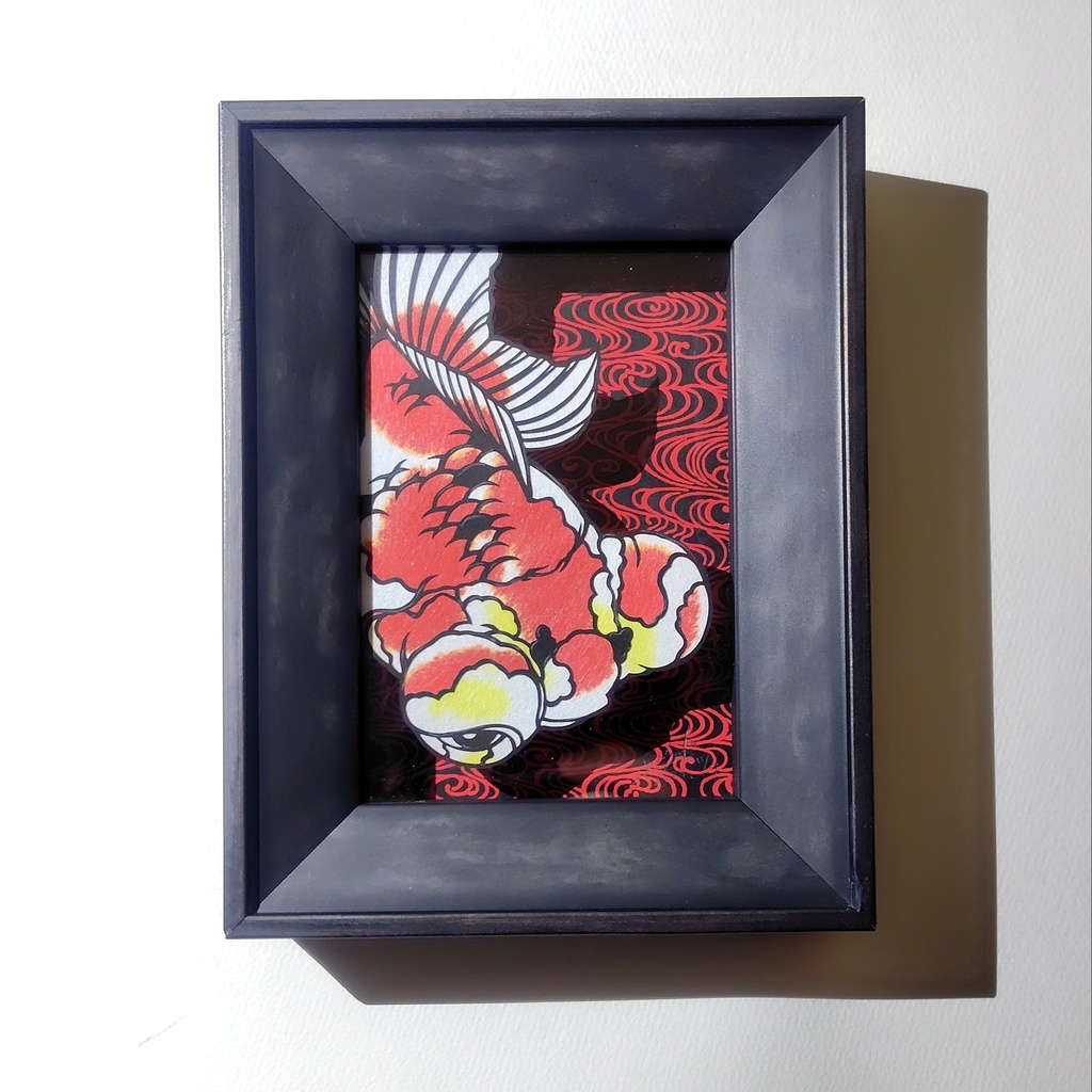 【切り絵原画】更紗出目金　ミニ額