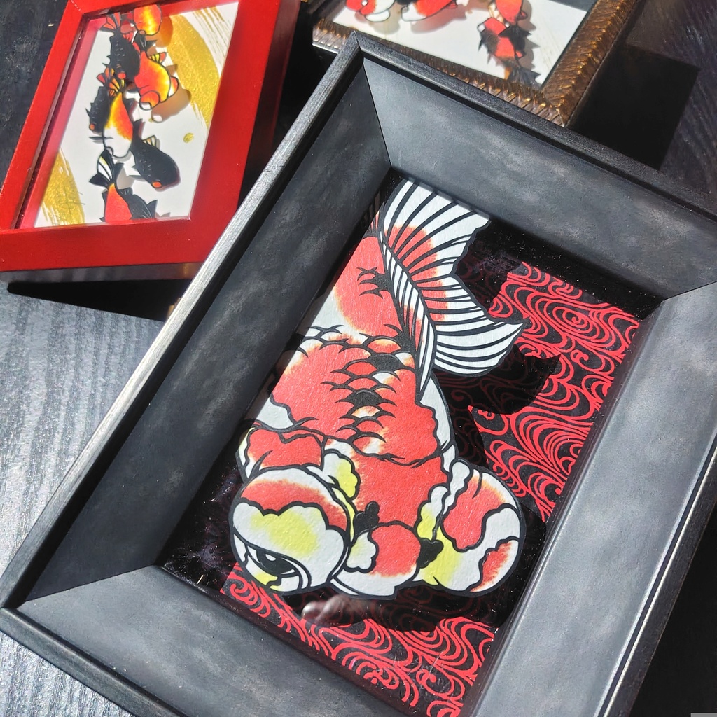 【切り絵原画】更紗出目金 ミニ額