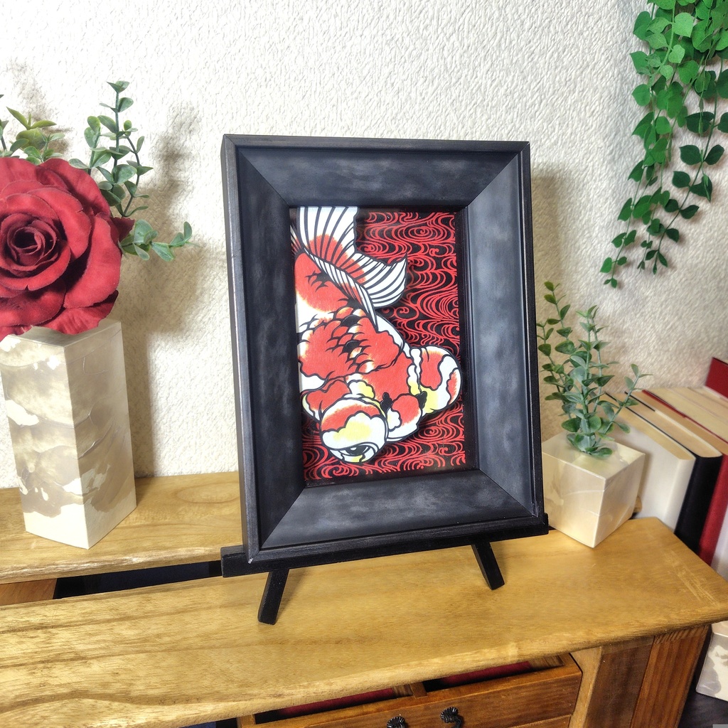 【切り絵原画】更紗出目金 ミニ額