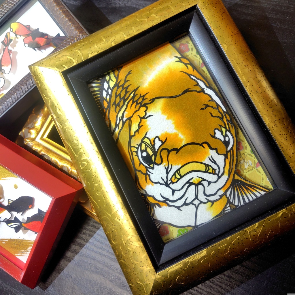 【切り絵原画】ゴールデン琉金 ミニ額