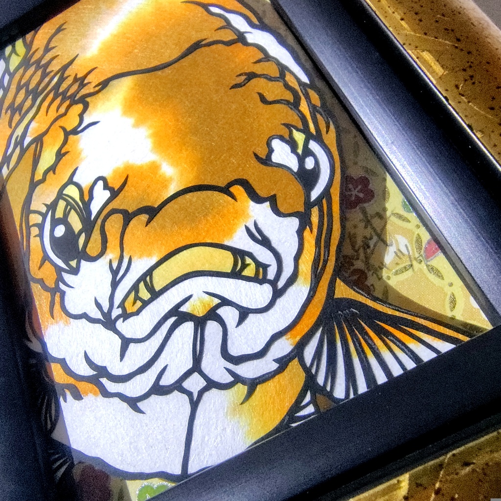 【切り絵原画】ゴールデン琉金 ミニ額