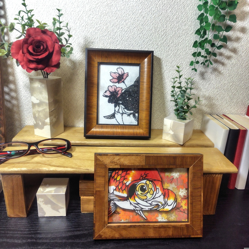 【切り絵原画】更紗出目金 ミニ額