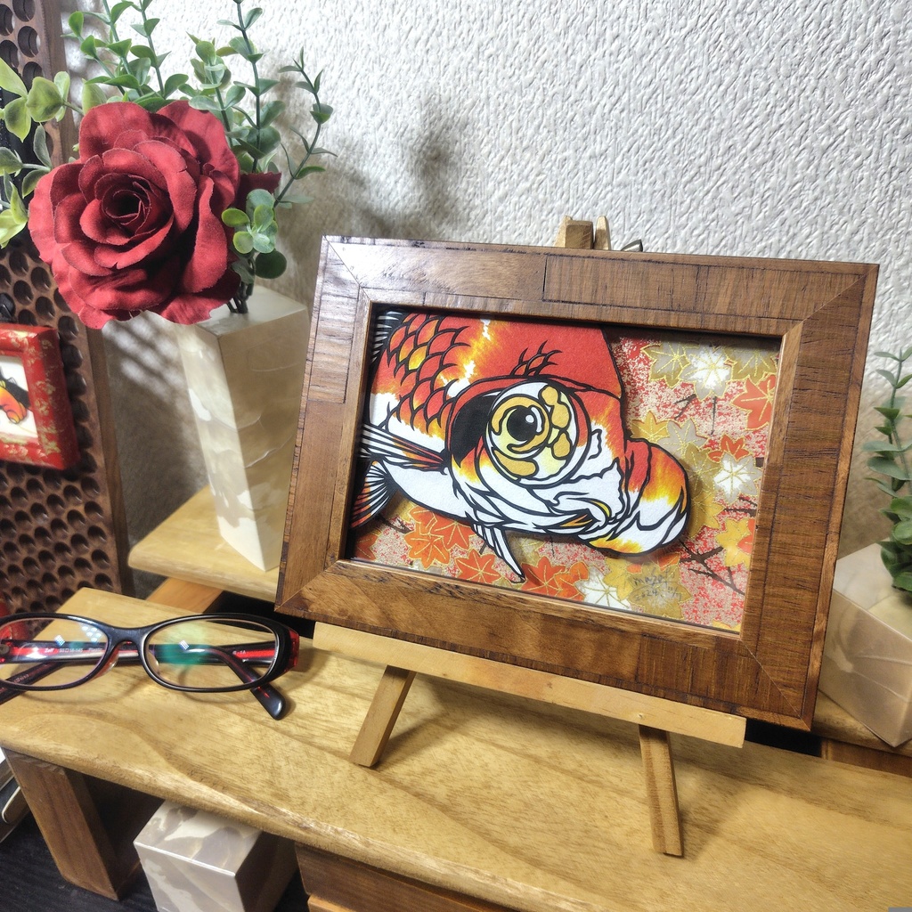 【切り絵原画】更紗出目金 ミニ額