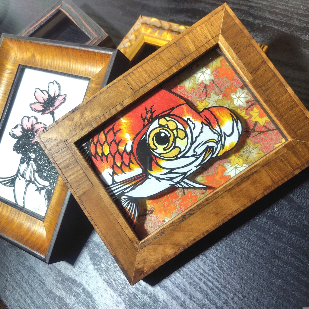 【切り絵原画】更紗出目金 ミニ額