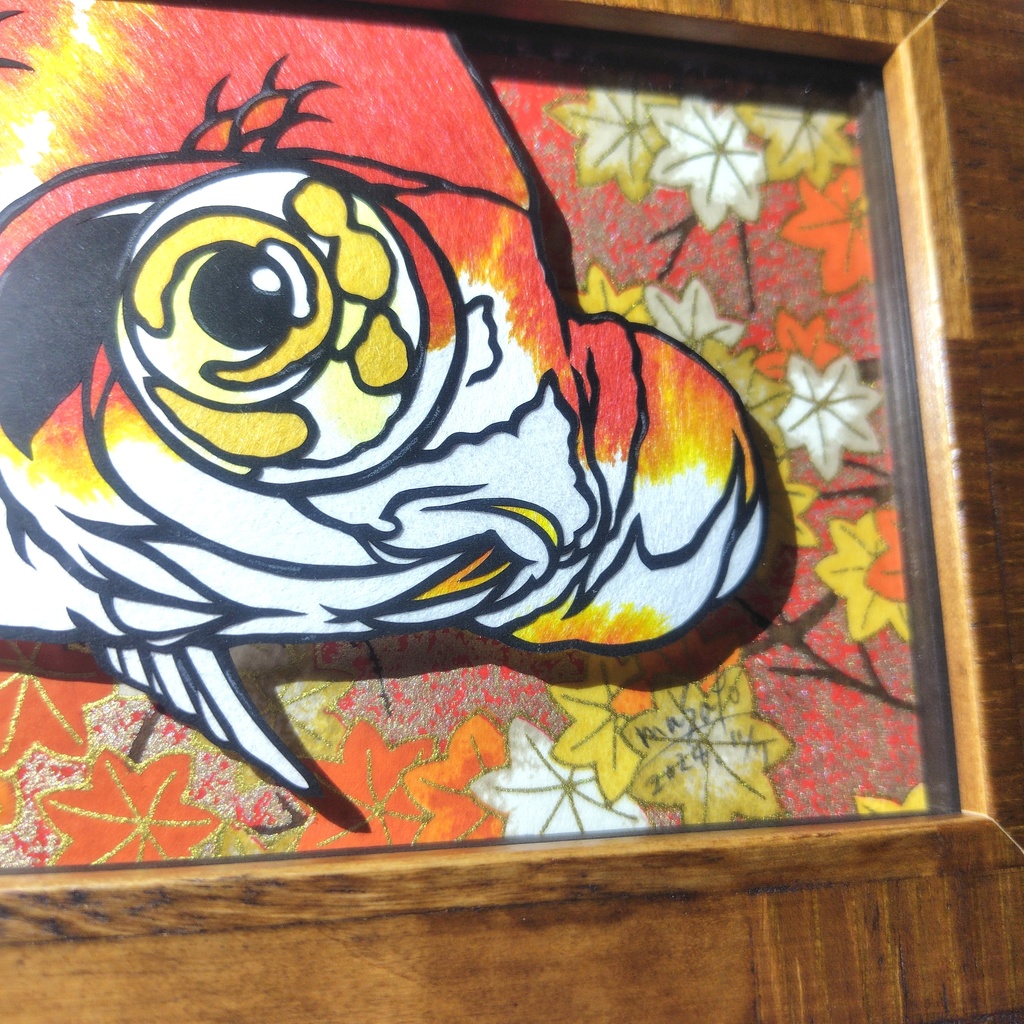 【切り絵原画】更紗出目金 ミニ額