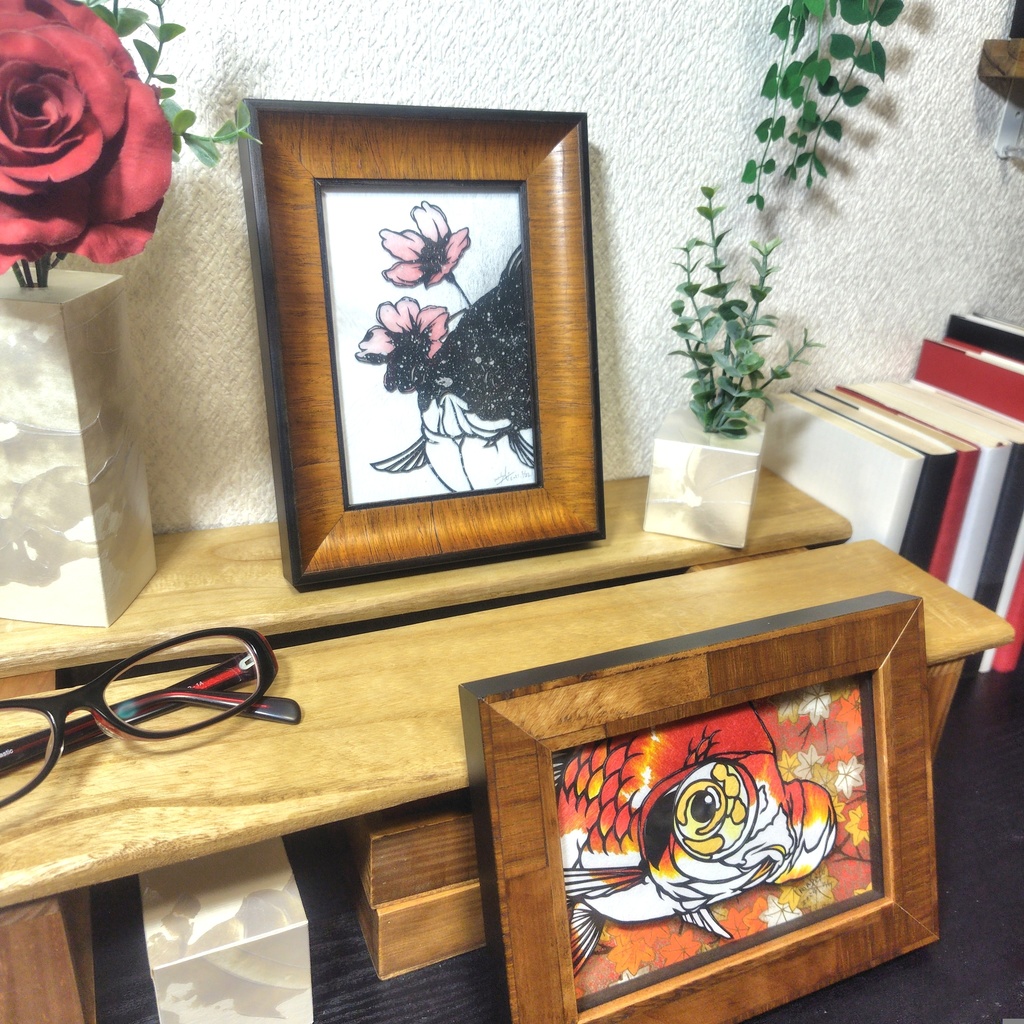 【切り絵原画】更紗出目金 ミニ額