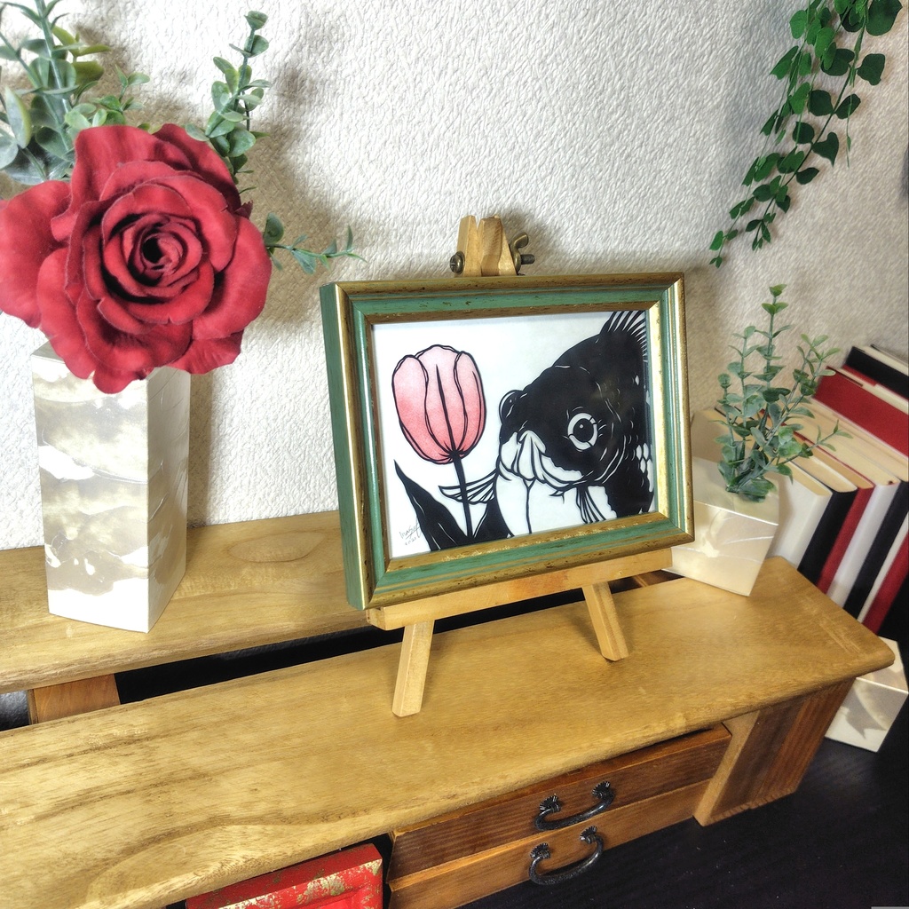 【切り絵原画】チューリップと玉サバ ミニ額
