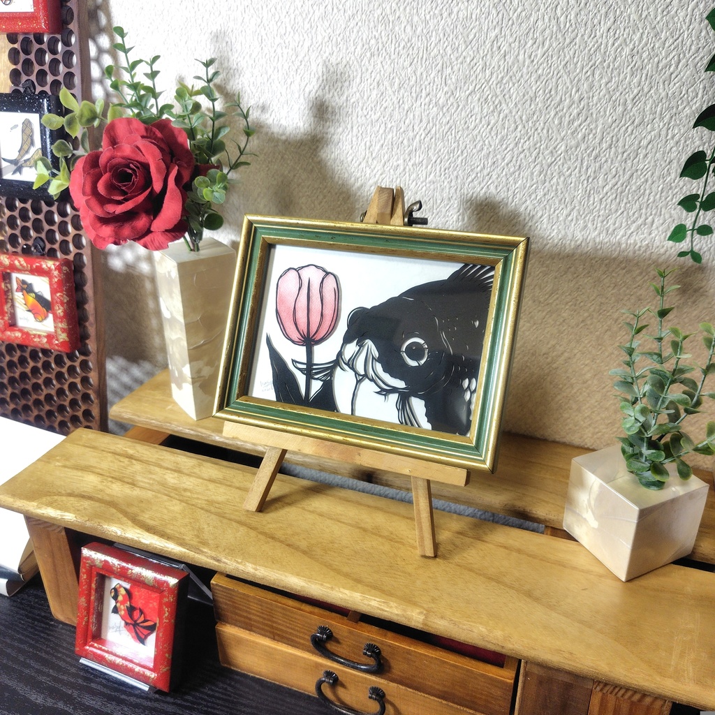 【切り絵原画】チューリップと玉サバ ミニ額