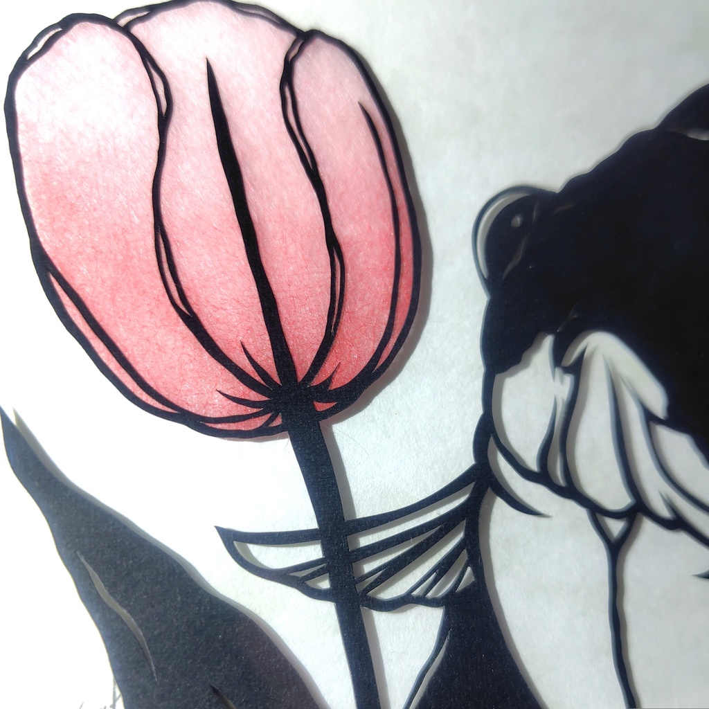 【切り絵原画】チューリップと玉サバ ミニ額