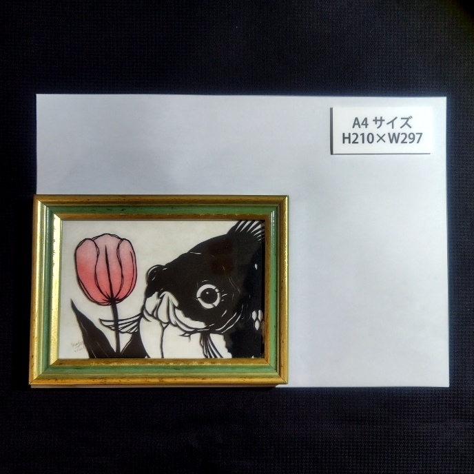 【切り絵原画】チューリップと玉サバ ミニ額