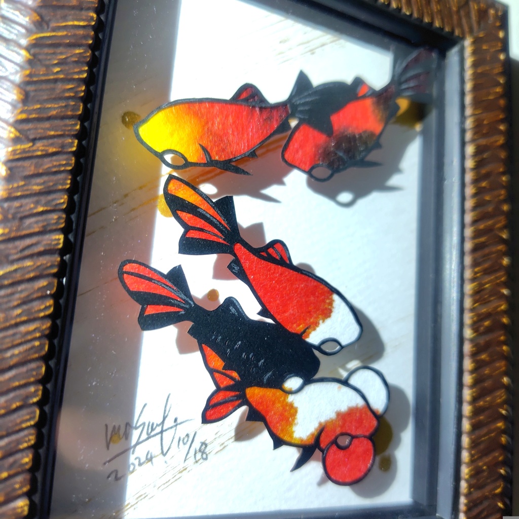【切り絵原画】赤い金魚 ミニ額