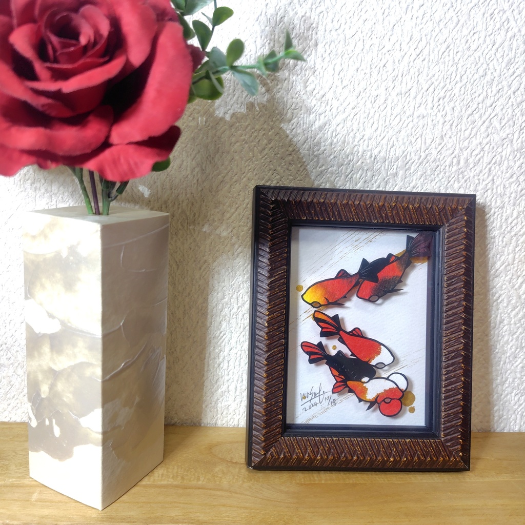 【切り絵原画】赤い金魚 ミニ額