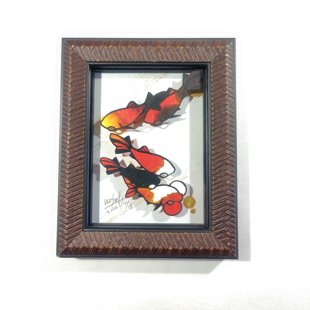 【切り絵原画】赤い金魚　ミニ額
