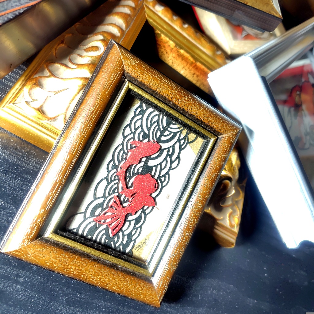 【切り絵原画】滝登り ミニ額