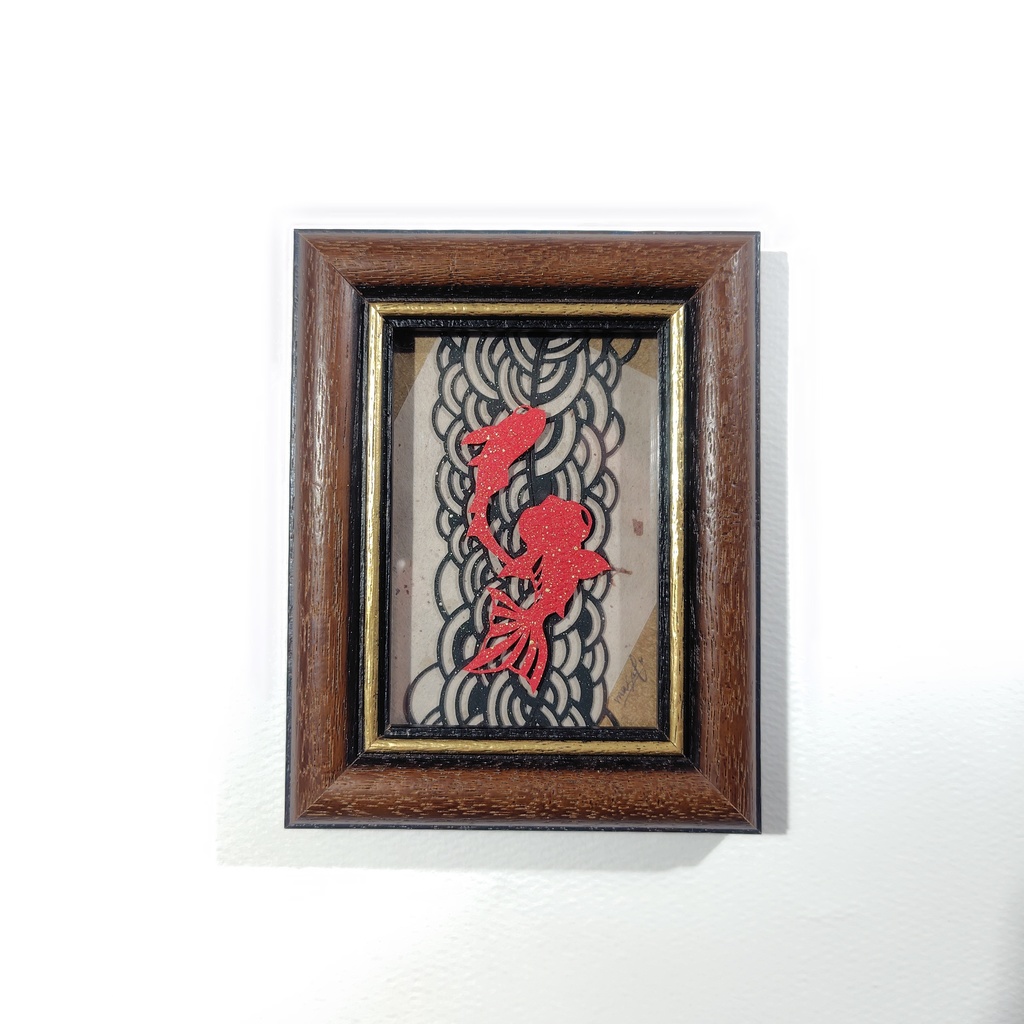 【切り絵原画】滝登り　ミニ額