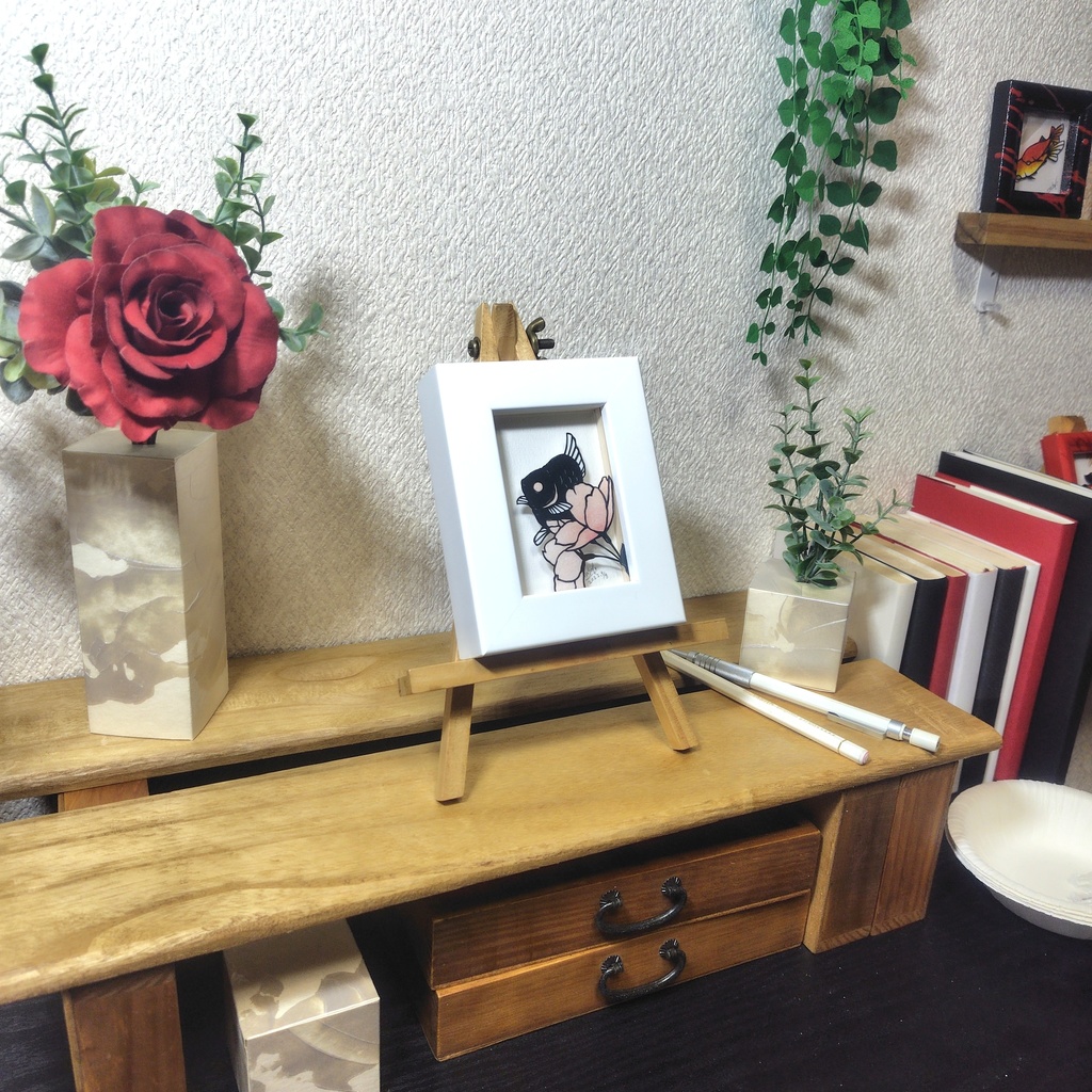 【切り絵原画】桜と琉金 ミニ額