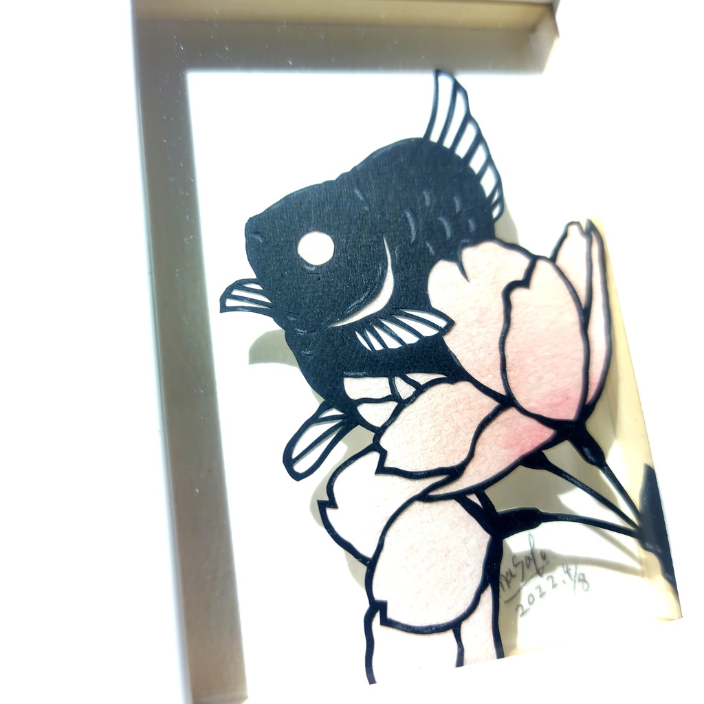 【切り絵原画】桜と琉金 ミニ額