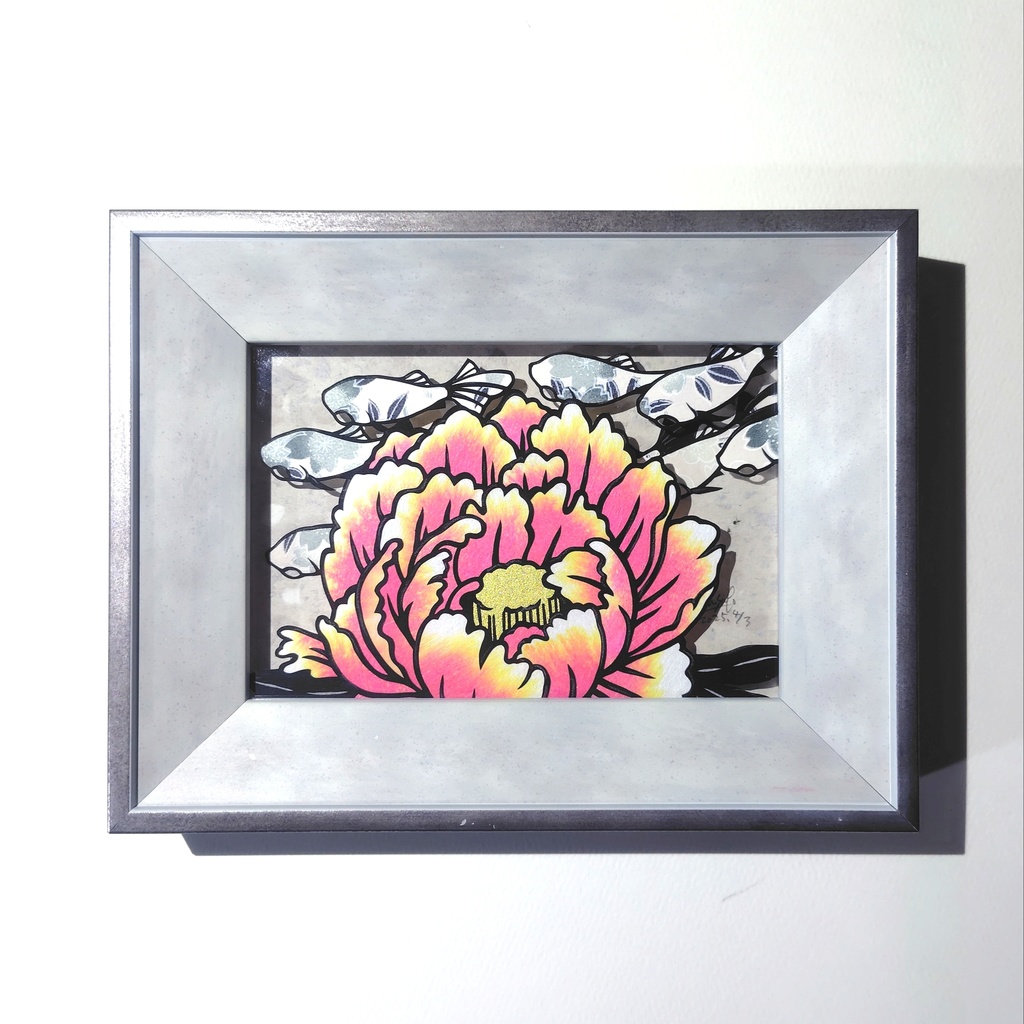 【切り絵原画】牡丹の魅力　ミニ額