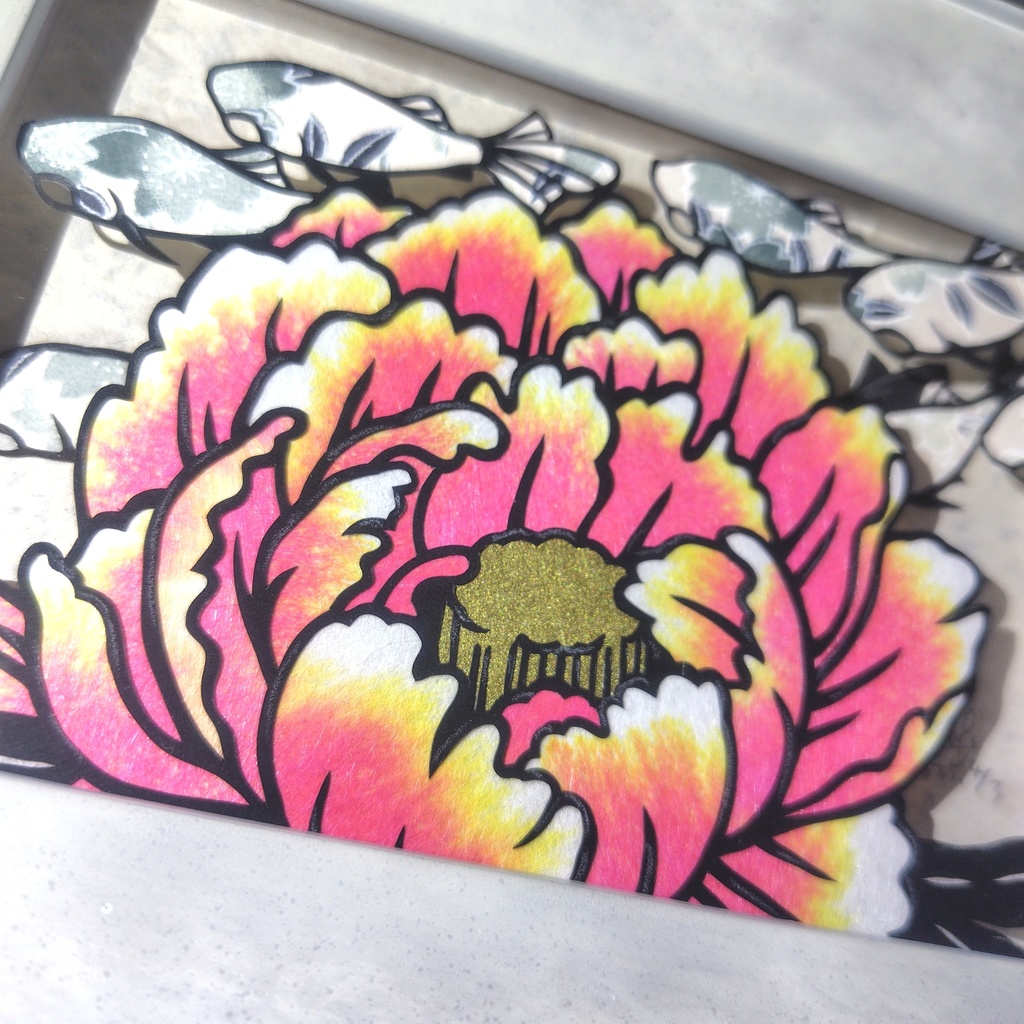 【切り絵原画】牡丹の魅力 ミニ額