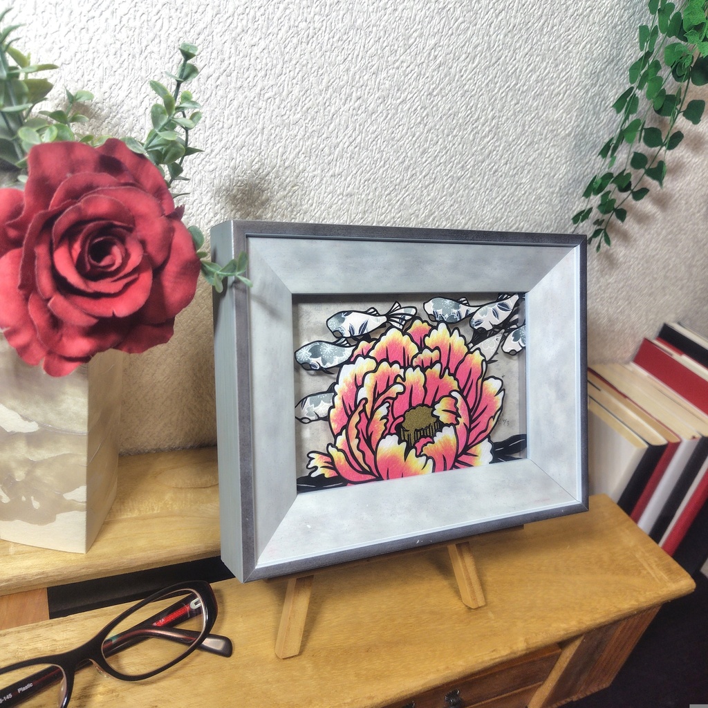 【切り絵原画】牡丹の魅力 ミニ額