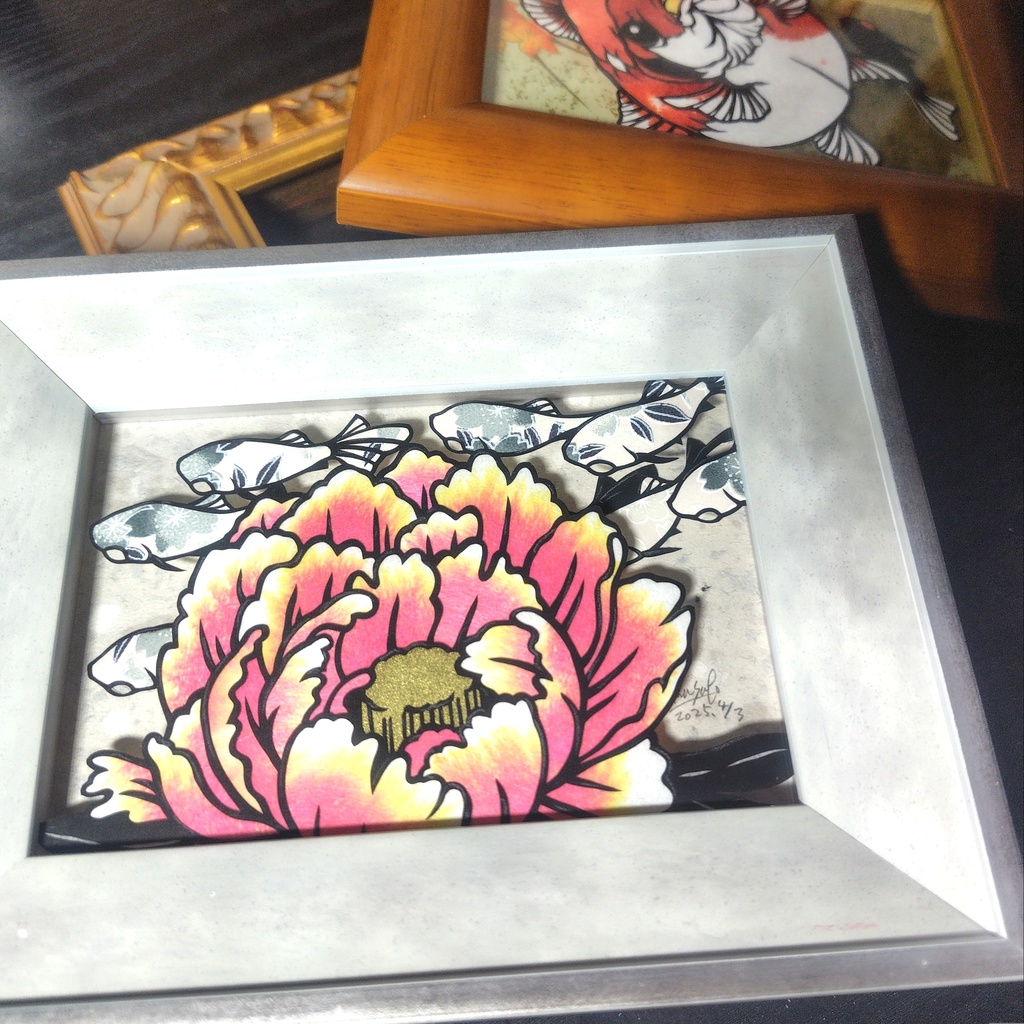 【切り絵原画】牡丹の魅力 ミニ額