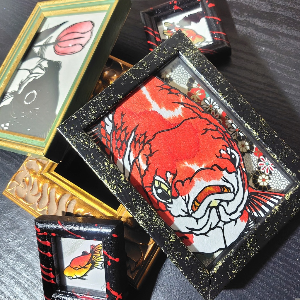 【切り絵原画】更紗琉金 ミニ額