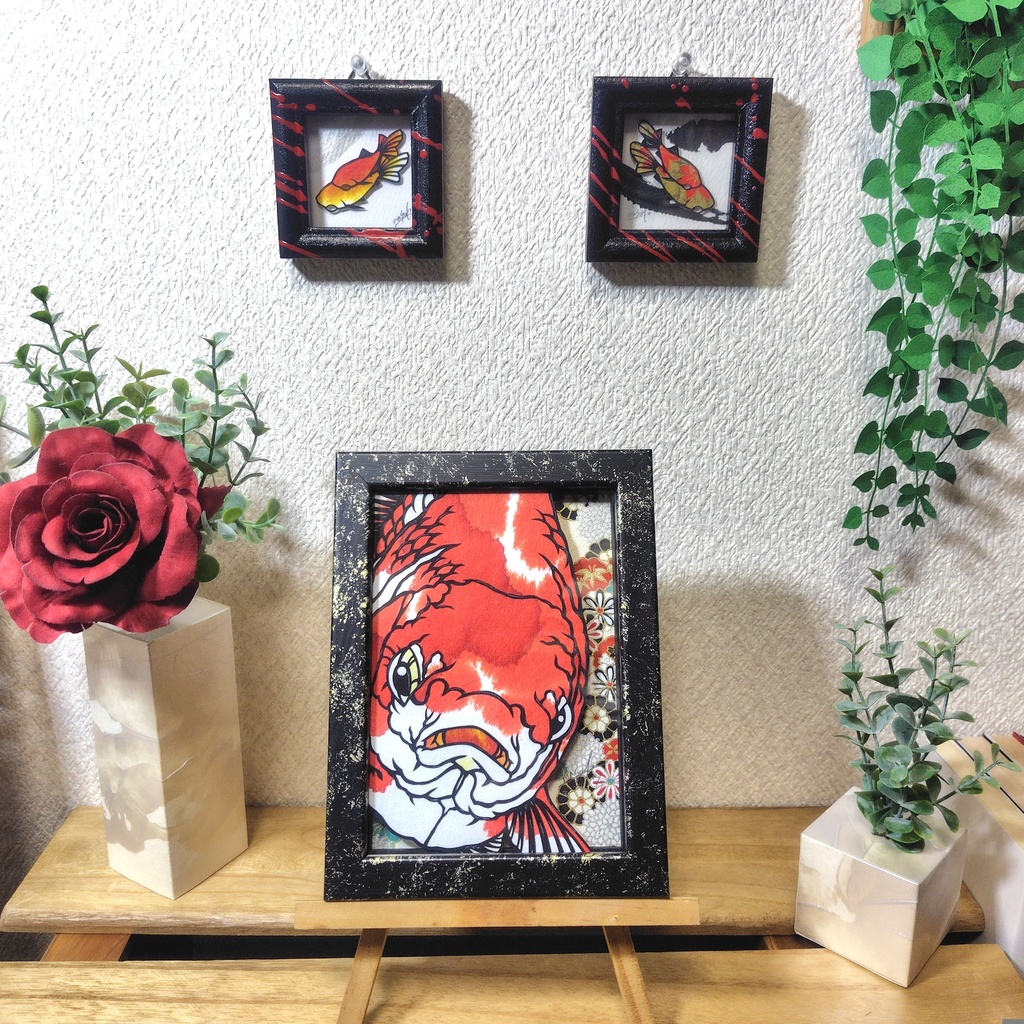 【切り絵原画】更紗琉金 ミニ額